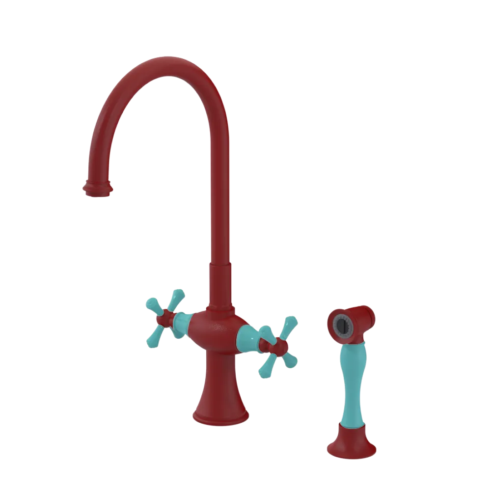 Rubinet Two Handle Single Hole Kitchen Set with Hand Spray Maroon
