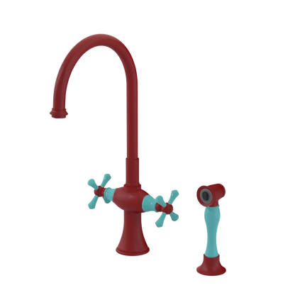 Rubinet Two Handle Single Hole Kitchen Set with Hand Spray Maroon