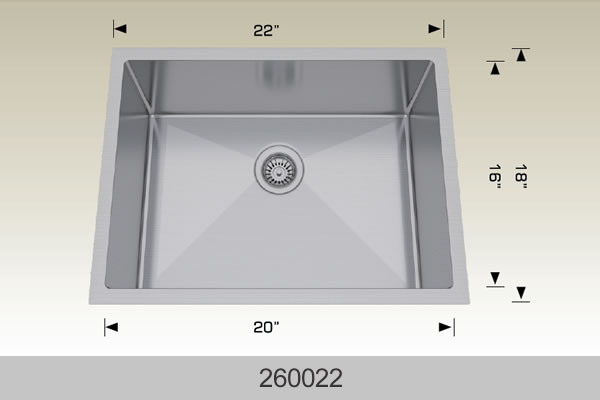Bosco 260022 22" Stainless Steel Undermount Kitchen Sink
