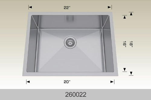 Bosco 260022 22" Stainless Steel Undermount Kitchen Sink