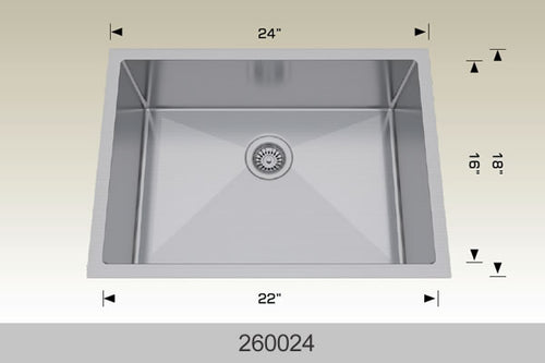 Bosco 260024 24" Stainless Steel Undermount Kitchen Sink