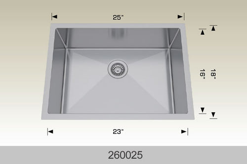 Bosco 260025 25" Stainless Steel Undermount Kitchen Sink