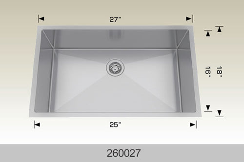 Bosco 260027 27" Stainless Steel Undermount Kitchen Sink