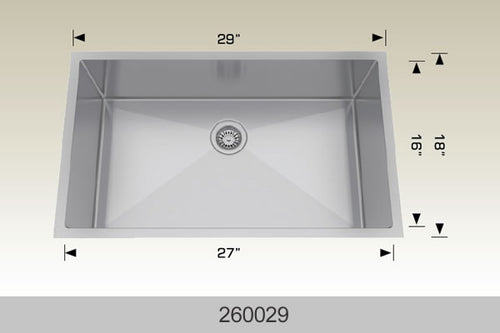Bosco 260029 29" Stainless Steel Single Bowl Kitchen Sink