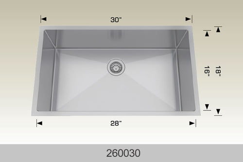 Bosco 260030 30" Stainless Steel Undermount Kitchen Sink