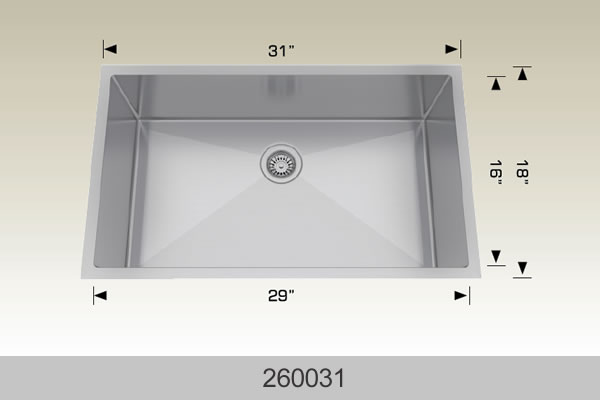 Bosco 260031 31" Stainless Steel Single Bowl Kitchen Sink
