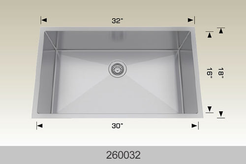 Bosco 260032 32" Stainless Steel Undermount Kitchen Sink