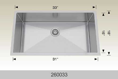 Bosco 260033 33" Stainless Steel Single Bowl Kitchen Sink