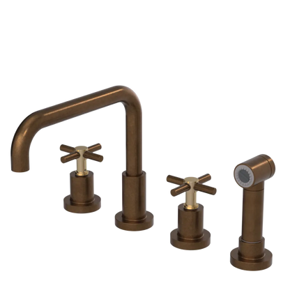 Rubinet Widespread Kitchen Set with Hand Spray Tuscan Brass