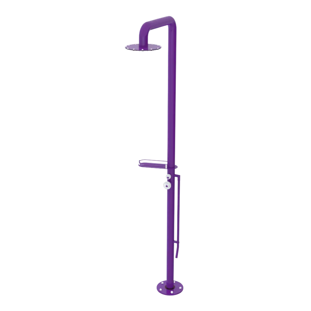 Rubinet Pressure Balance Outdoor Shower with Foot Rinse & 10" Shower Head (with shelf) - 304 Stainless Steel Purple Haze