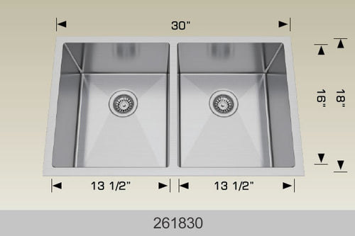 Bosco 261830 30" Stainless Steel Double Bowl Kitchen Sink