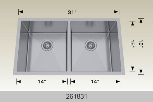 Bosco 261831 31" Stainless Steel Double Bowl Kitchen Sink