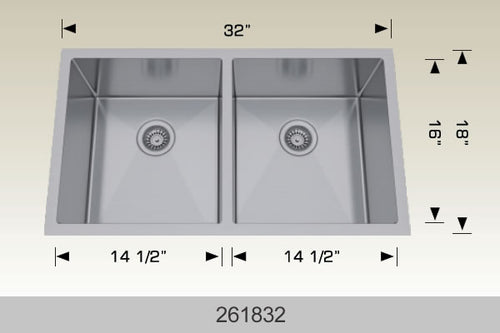 Bosco 261832 32" Stainless Steel Double Bowl Kitchen Sink