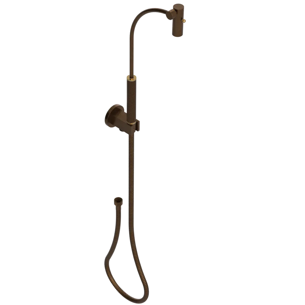 Rubinet Hand Held Shower Bidet with Extended Reach & Dual Function Spray Including Wall Bracket with Supply & Hose (Round) Tuscan Brass