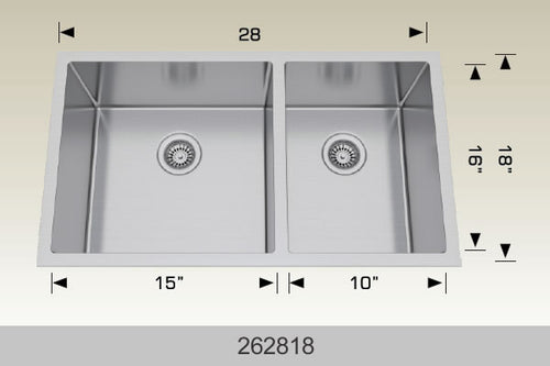 Bosco 262818 28" Stainless Steel Double Bowl Kitchen Sink