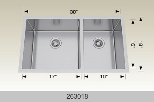 Bosco 263018 30" Stainless Steel Double Bowl Kitchen Sink