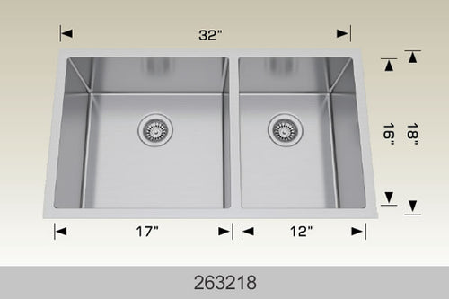 Bosco 263218 32" Stainless Steel Double Bowl Kitchen Sink