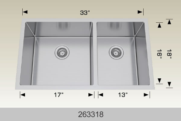 Bosco 263318 33" Stainless Steel Double Bowl Kitchen Sink