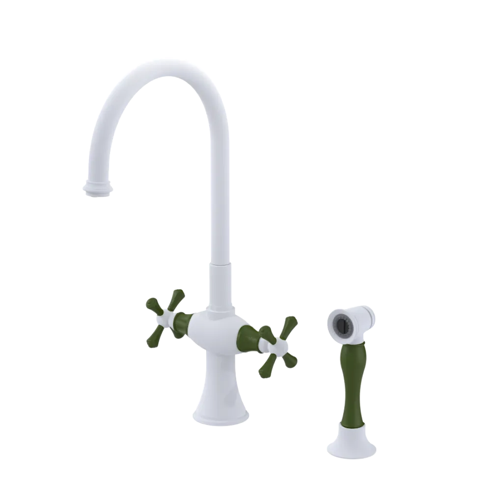 Rubinet Two Handle Single Hole Kitchen Set with Hand Spray Matt White