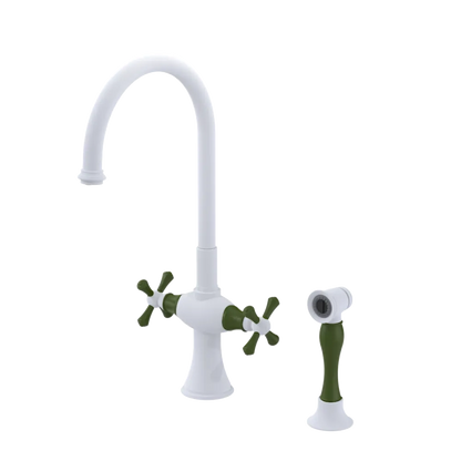 Rubinet Two Handle Single Hole Kitchen Set with Hand Spray Matt White