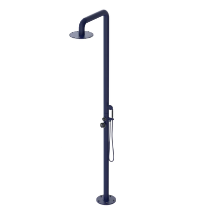 Rubinet Pressure Balance Outdoor Shower with Hand Held Shower & 10" Shower Head - 304 Stainless Steel Midnight Blue