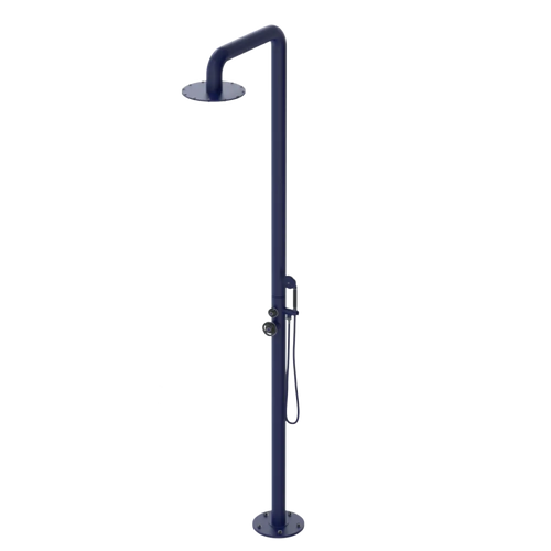 Rubinet Pressure Balance Outdoor Shower with Hand Held Shower & 10" Shower Head - 304 Stainless Steel Midnight Blue