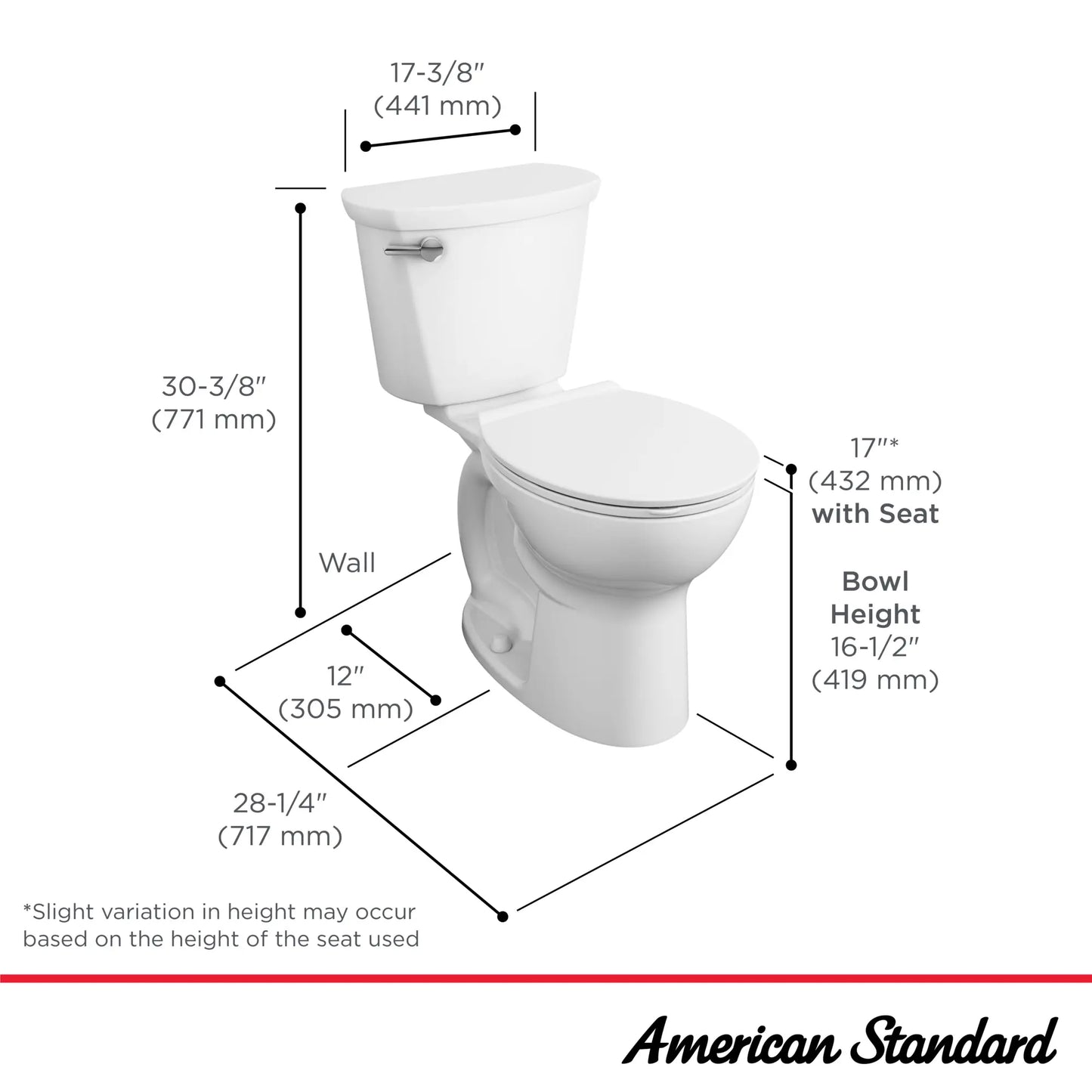 American Standard Cadet® PRO Two-Piece 1.6 gpf/6.0 Lpf Chair Height Round Front Toilet Less Seat
