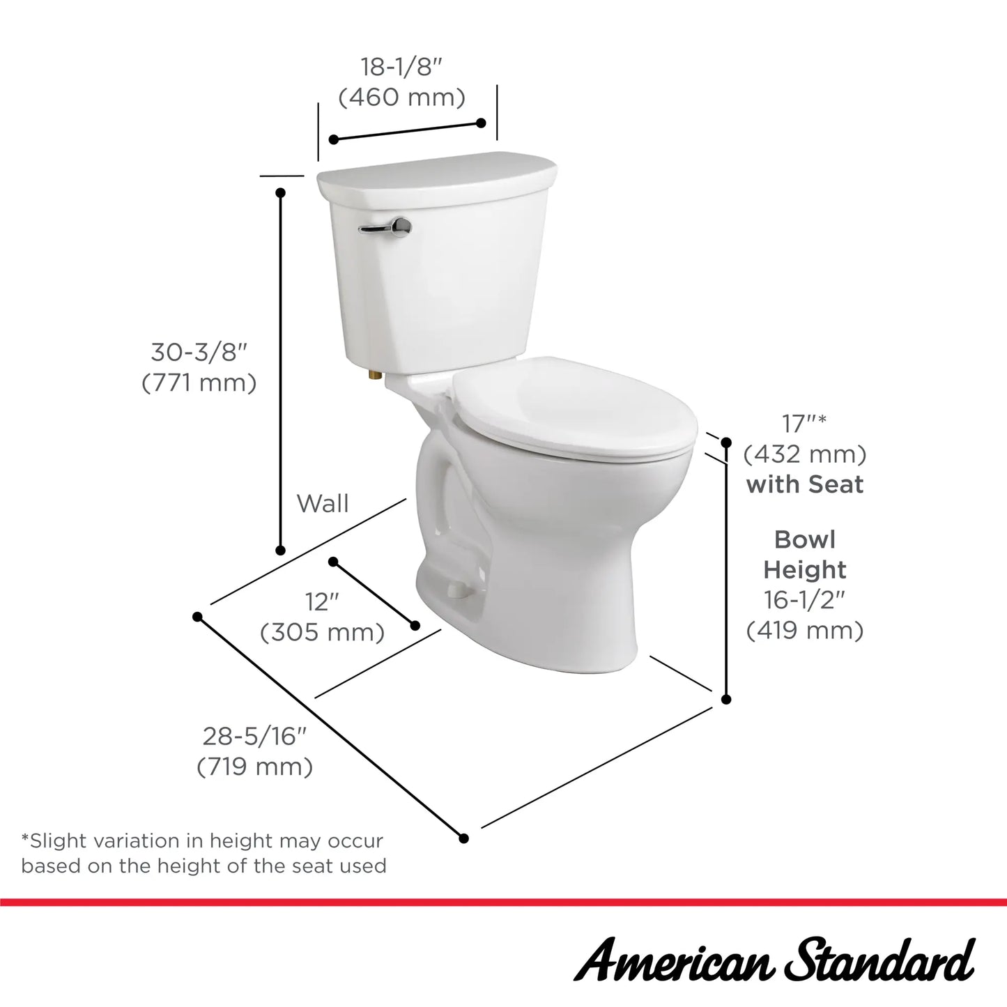 American Standard Cadet® PRO Two-Piece 1.6 gpf/6.0 Lpf Compact Chair Height Elongated Toilet Less Seat