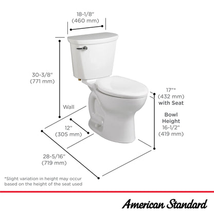 American Standard Cadet® PRO Two-Piece 1.6 gpf/6.0 Lpf Compact Chair Height Elongated Toilet Less Seat