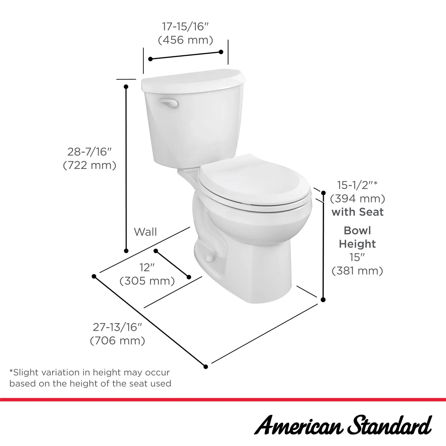 American Standard Colony®3 Two-Piece 1.28 gpf/4.8 Lpf Standard Height Round-Front Toilet Less Seat