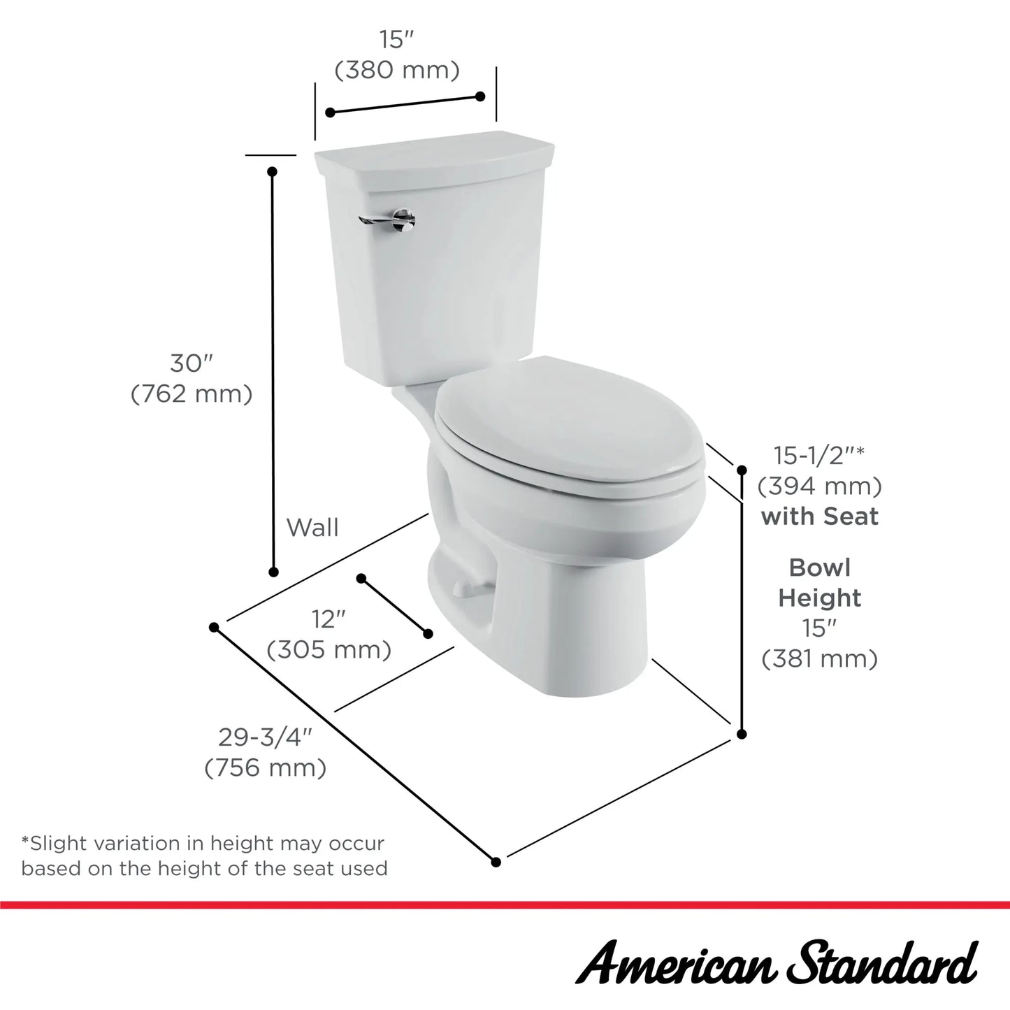 American Standard H2Optimum® Two-Piece 1.1 gpf/4.2 Lpf Standard Height Elongated Toilet Less Seat