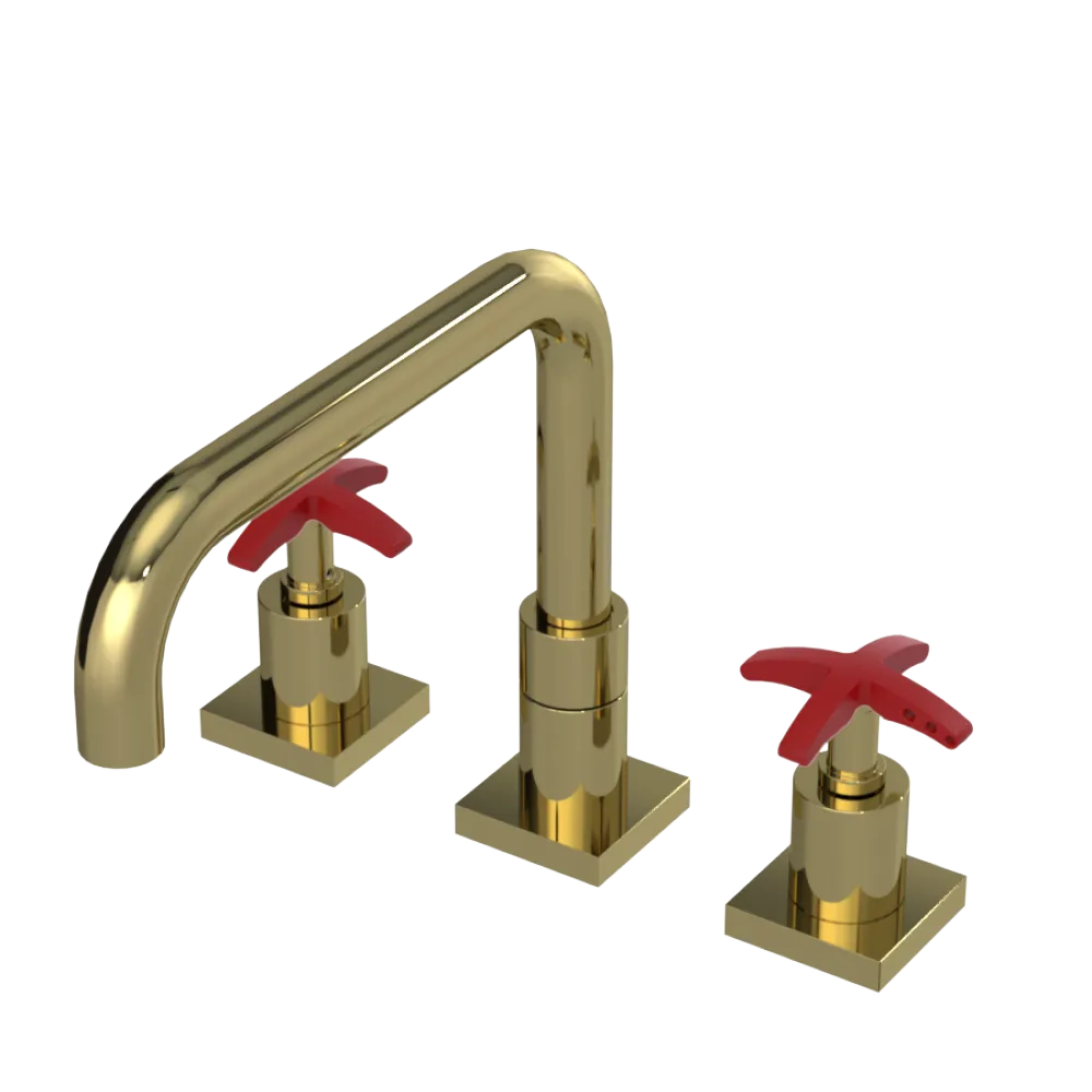 Rubinet Widespread Kitchen Set with Genesis Spout Natural Brass