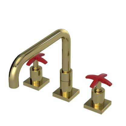 Rubinet Widespread Kitchen Set with Genesis Spout Natural Brass
