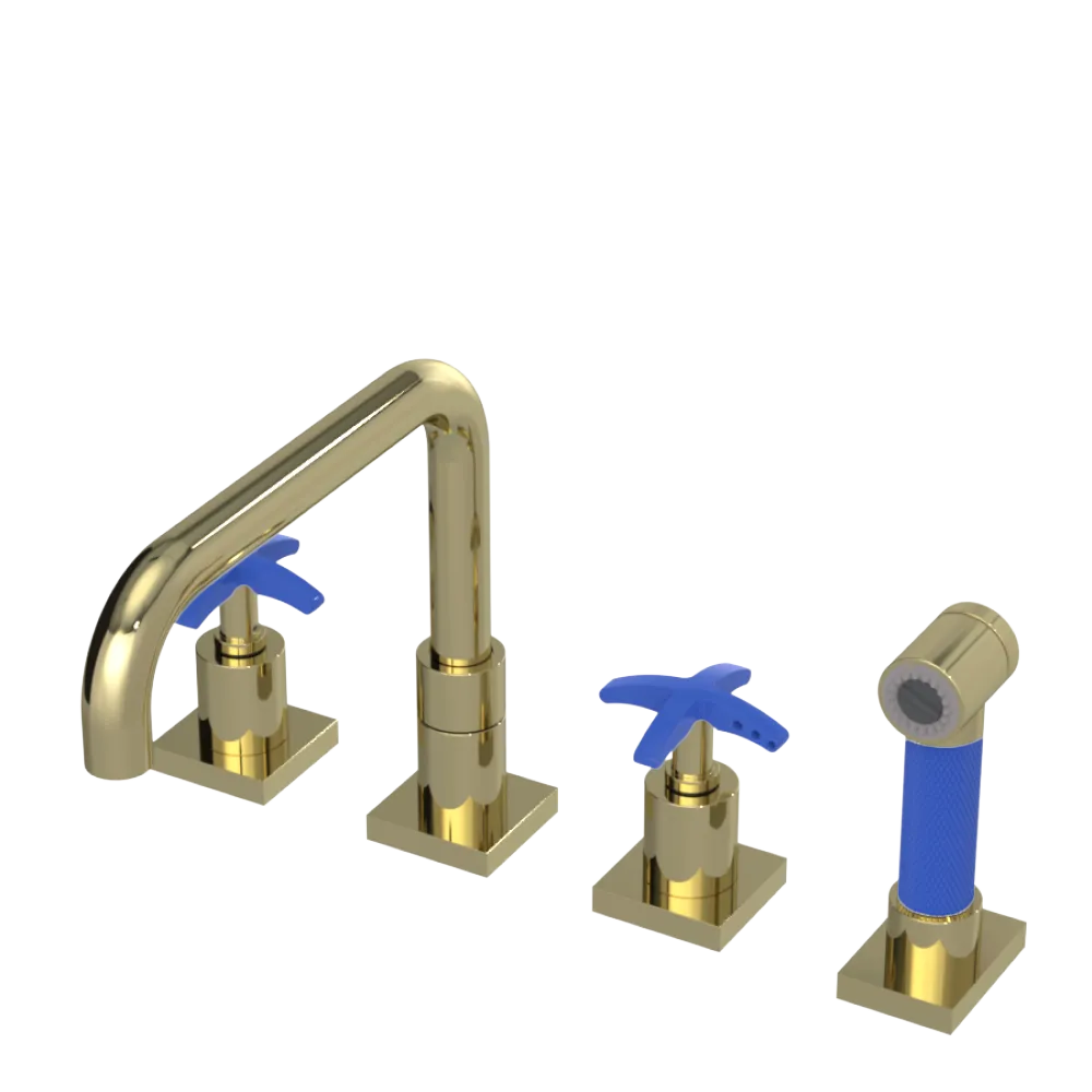 Rubinet Widespread Kitchen Set with Genesis Spout with Hand Spray Gold