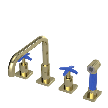 Rubinet Widespread Kitchen Set with Genesis Spout with Hand Spray Gold