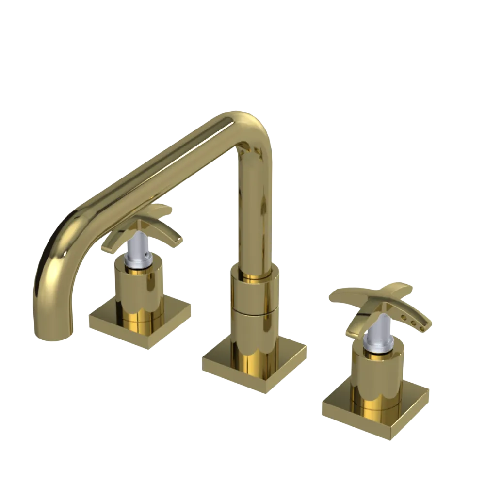 Rubinet Widespread Kitchen Set with Genesis Spout Natural Brass