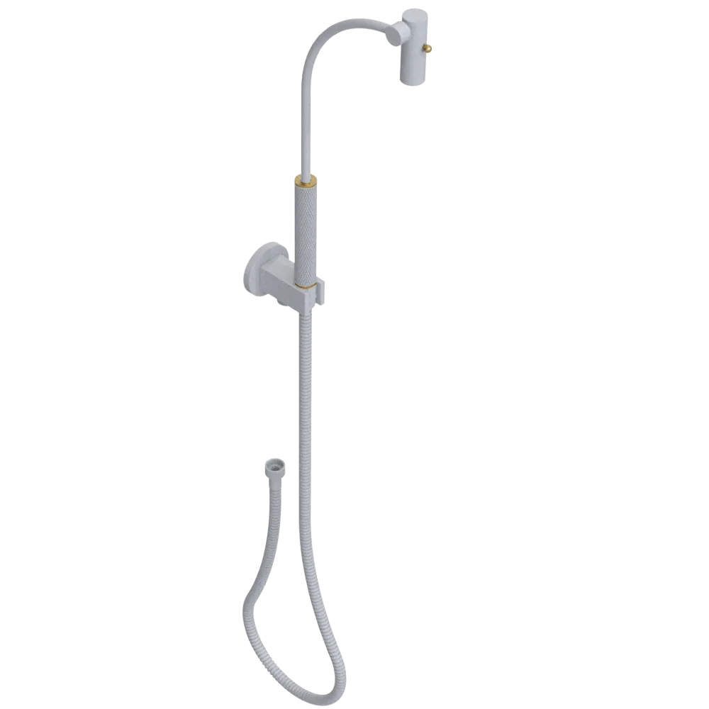 Rubinet Hand Held Shower Bidet with Extended Reach & Dual Function Spray Including Wall Bracket with Supply & Hose (Round) Matt White
