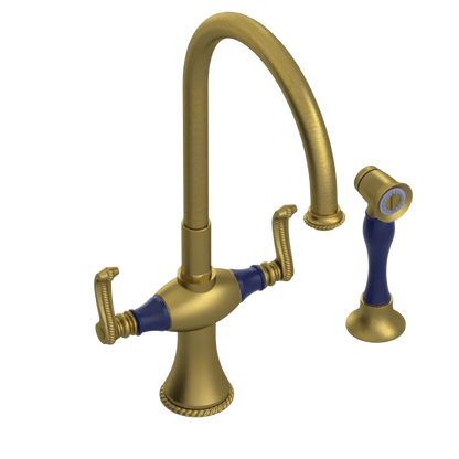 Rubinet Two Handle Single Hole Kitchen Set with Hand Spray Antique Brass Matt