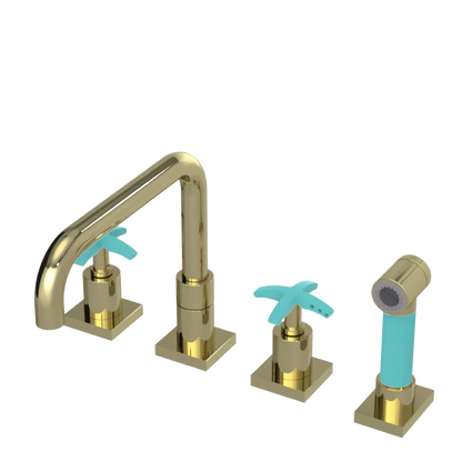 Rubinet Widespread Kitchen Set with Genesis Spout with Hand Spray Gold