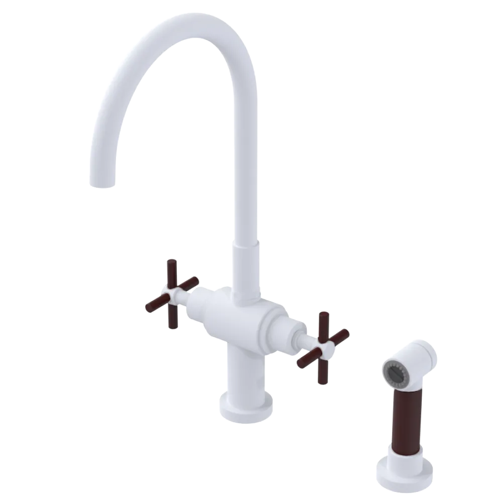 Rubinet Two Handle Single Hole Kitchen Set with LaSalle Spout with Hand Spray Matt White