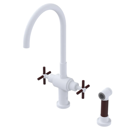 Rubinet Two Handle Single Hole Kitchen Set with LaSalle Spout with Hand Spray Matt White