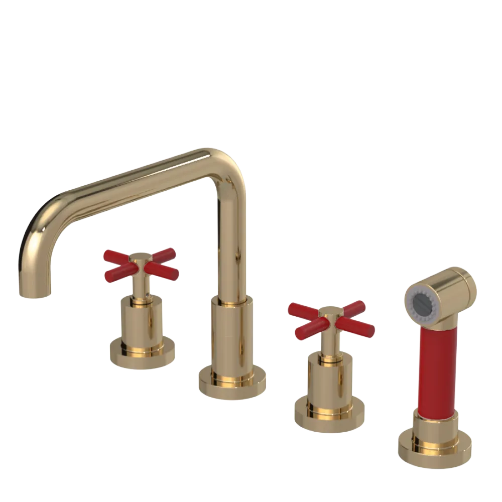 Rubinet Widespread Kitchen Set with Hand Spray Gold