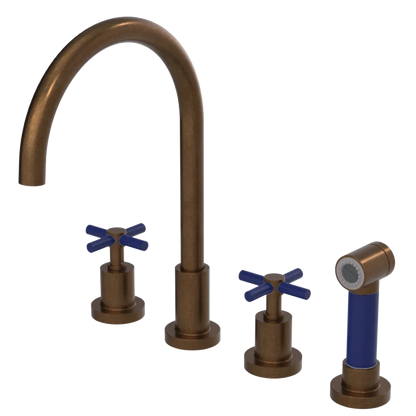 Rubinet Widespread Kitchen Set with LaSalle Spout with Hand Spray Tuscan Brass