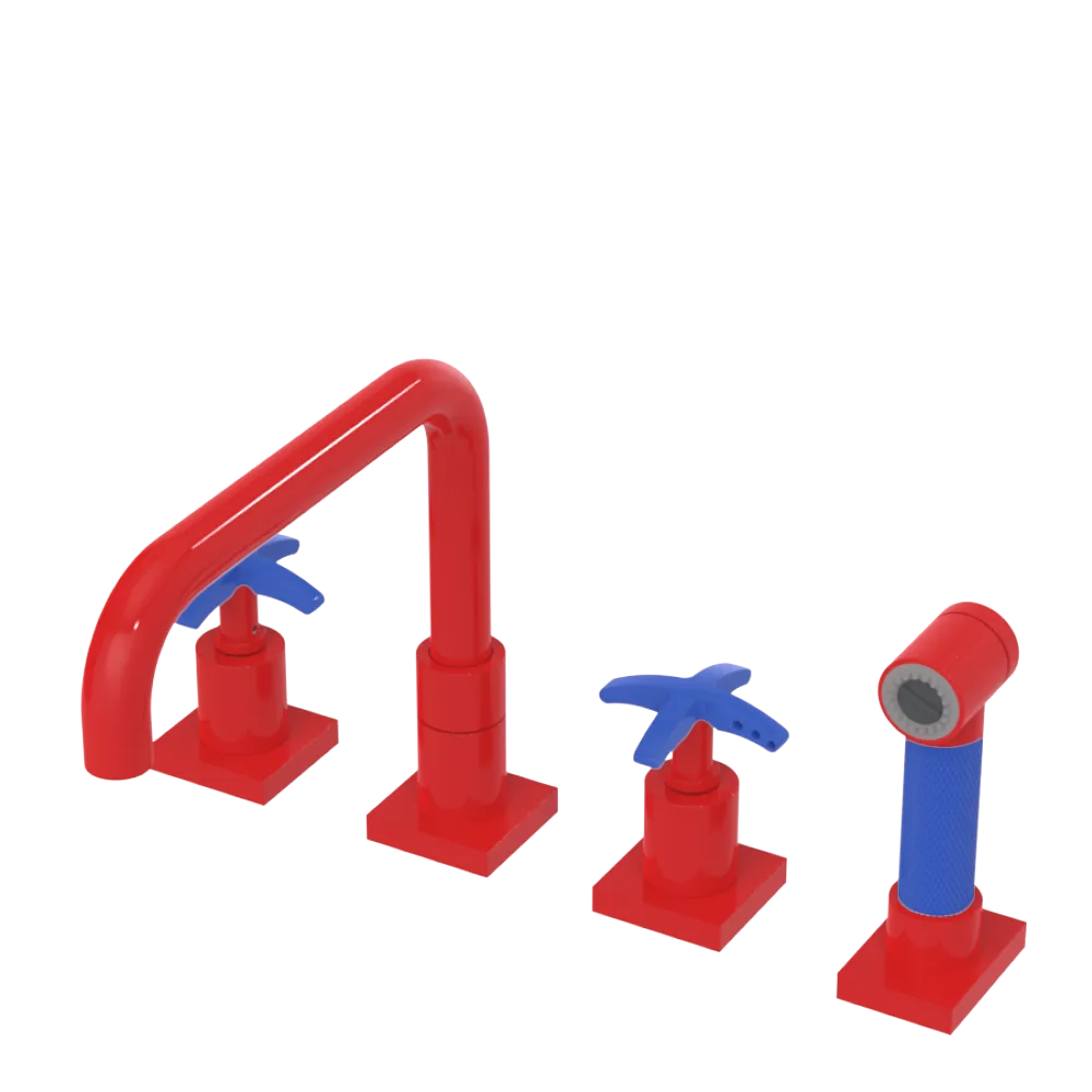 Rubinet Widespread Kitchen Set with Genesis Spout with Hand Spray Red