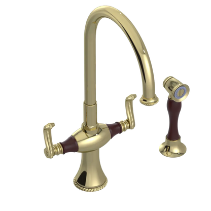 Rubinet Two Handle Single Hole Kitchen Set with Hand Spray Gold