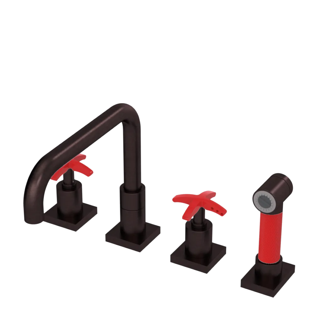 Rubinet Widespread Kitchen Set with Genesis Spout with Hand Spray Oil Rubbed Bronze