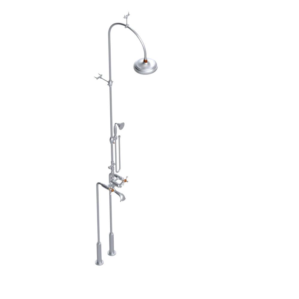 Rubinet Floor Mount Tub & Shower with hand held shower Satin Chrome