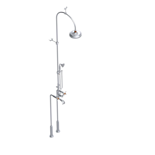 Rubinet Floor Mount Tub & Shower with hand held shower Satin Chrome
