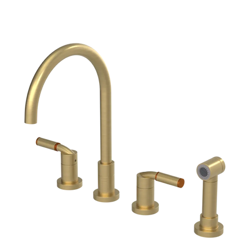 Rubinet Widespread Kitchen Set with Hand Spray Satin Brass
