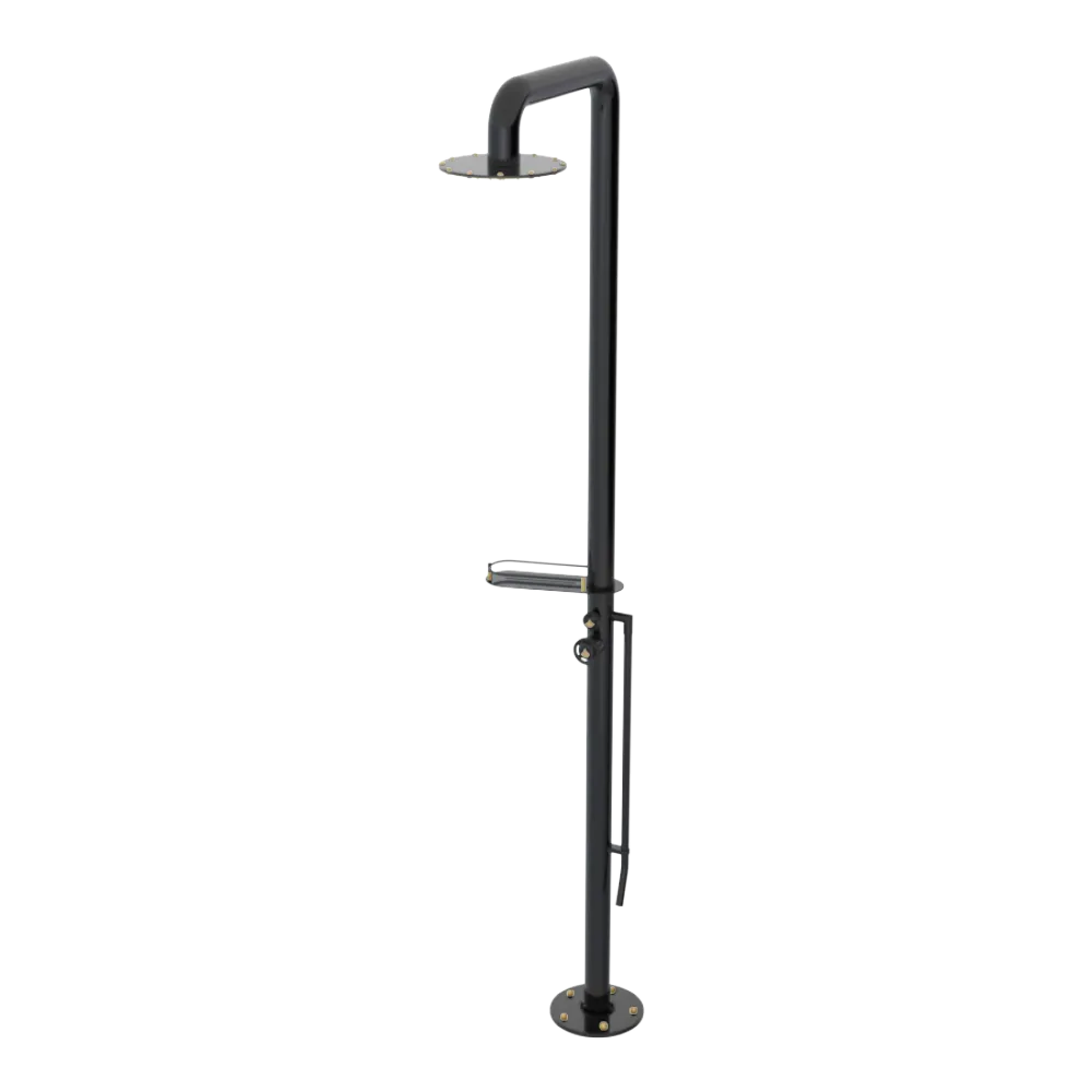 Rubinet Pressure Balance Outdoor Shower with Foot Rinse & 10" Shower Head (with shelf) - 304 Stainless Steel Black